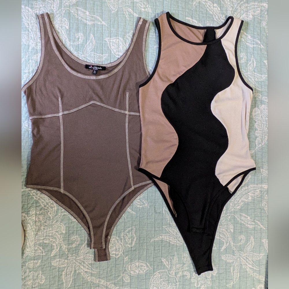 Beautiful Tan, Brown and Black Bodysuits. 2 Pack.